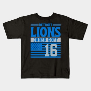 Detroit Lions Goff 16 American Flag Football Kids T-Shirt